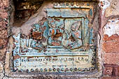 Old Bagan Myanmar. The Mingala Zedi. Well-preserved glazed Jataka plaques. 